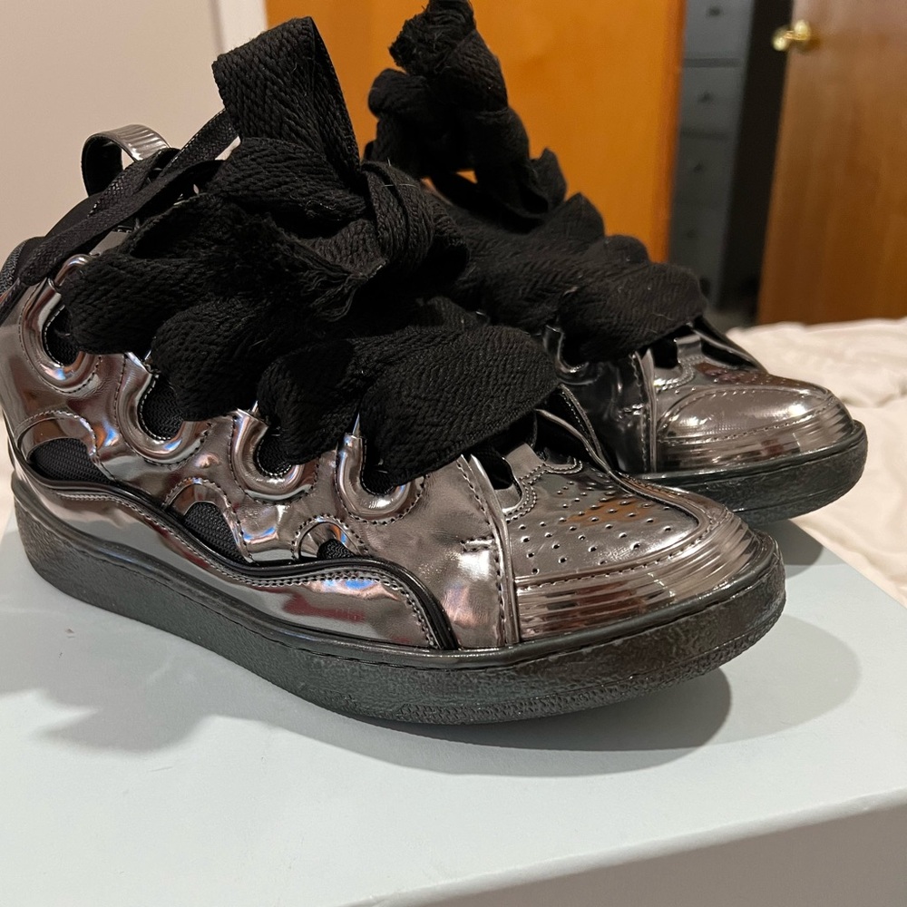 Lanvin metallic leather curb sneakers